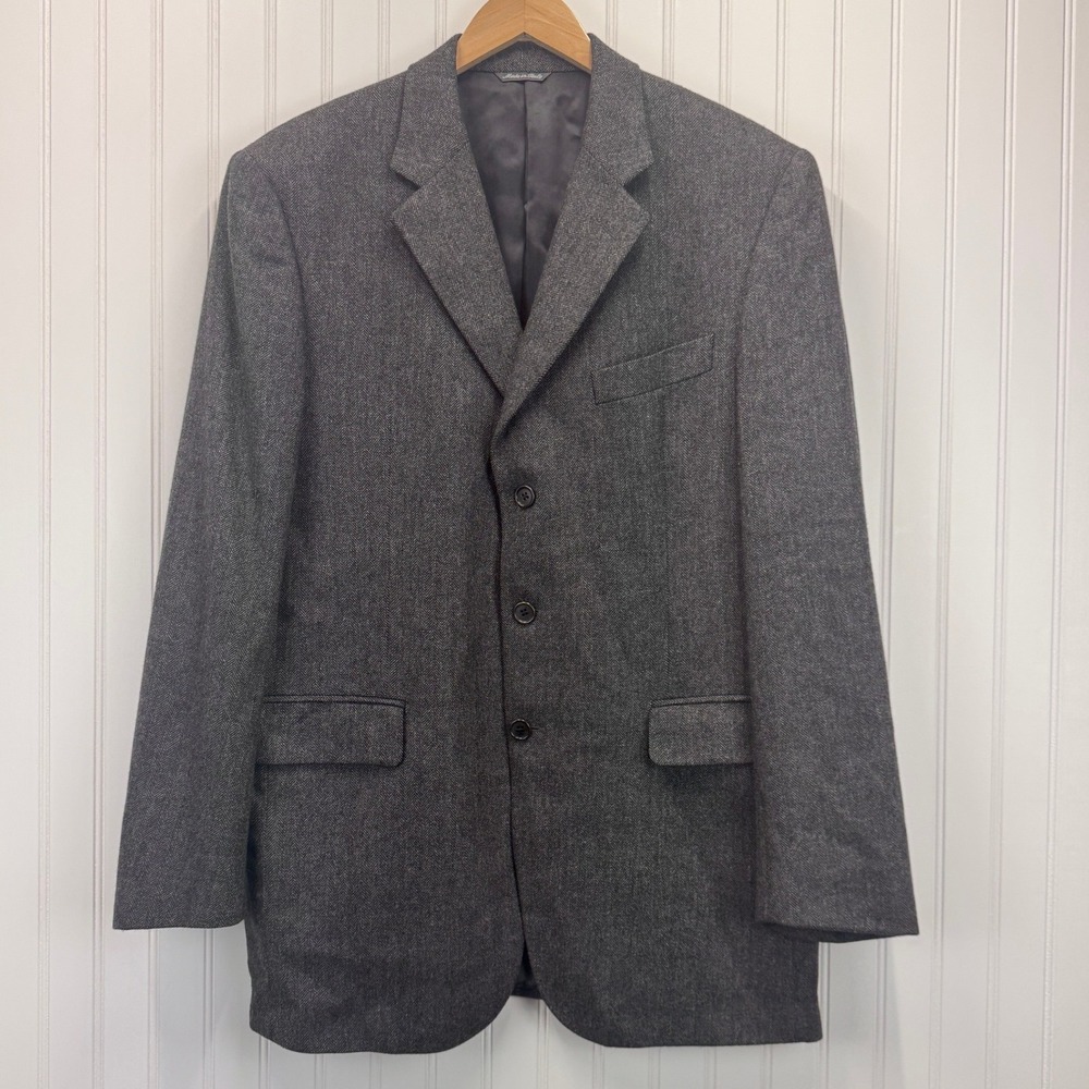 Mario Caldi Blazer  42/52L Grey 100% Cashmere Herringbone Italy Old Money Luxury